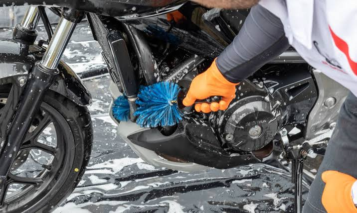 Motorcycle being hand detailed in Las Vegas